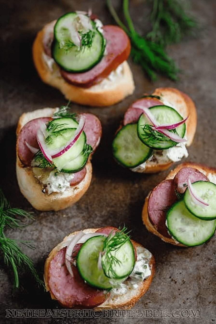 Kielbasa And Cucumber Crostini Canape
