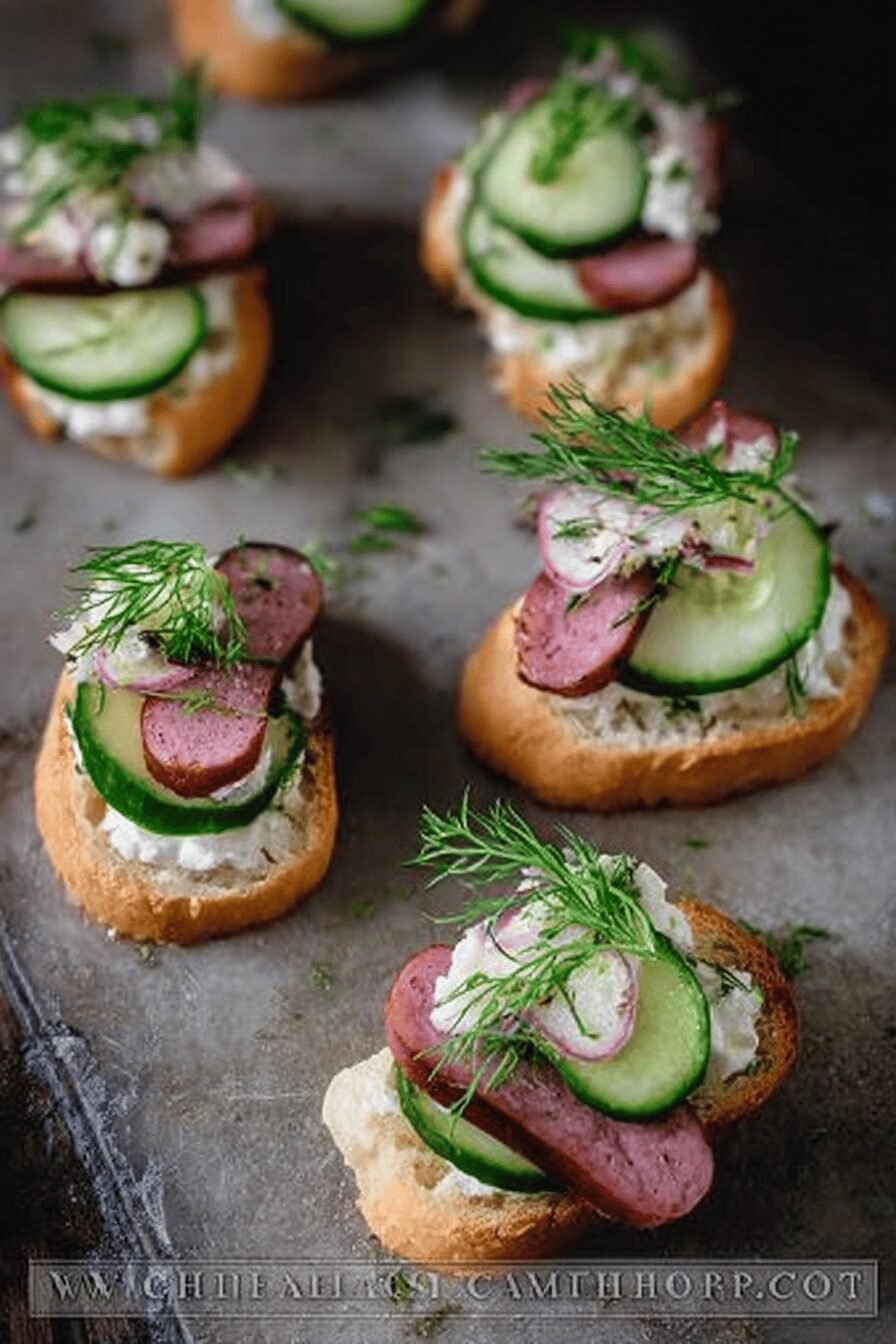 Kielbasa And Cucumber Crostini Canape