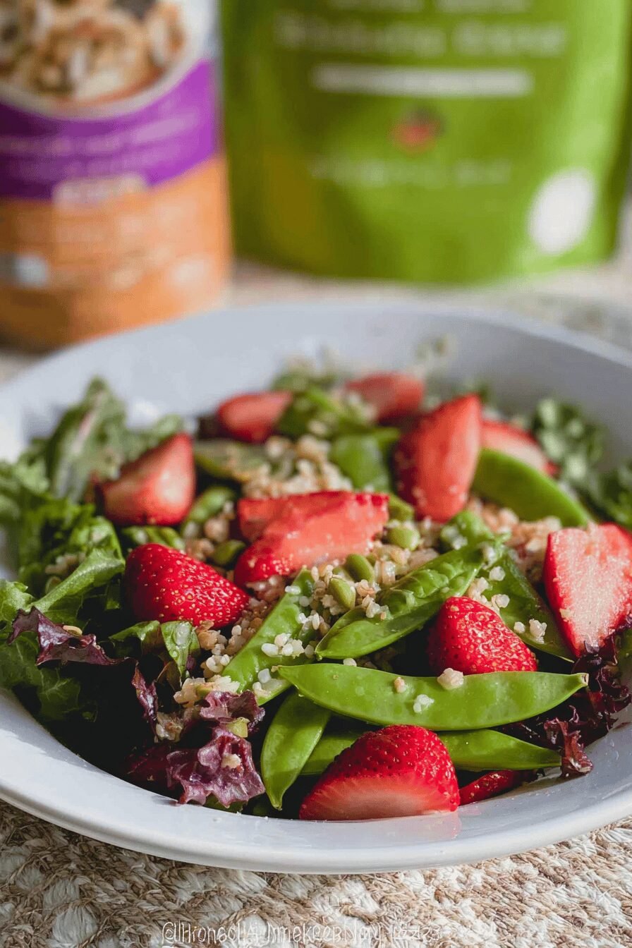 Snap Pea And Strawberry Salad With Quinoa, Almonds, And Feta Cheese 6 Strawberry Snap Pea Salad