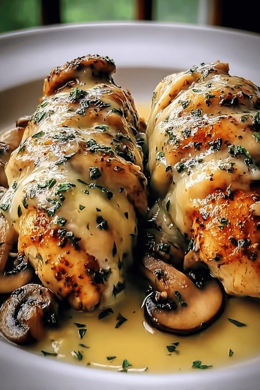 Cheesy Garlic Butter Mushroom Chicken