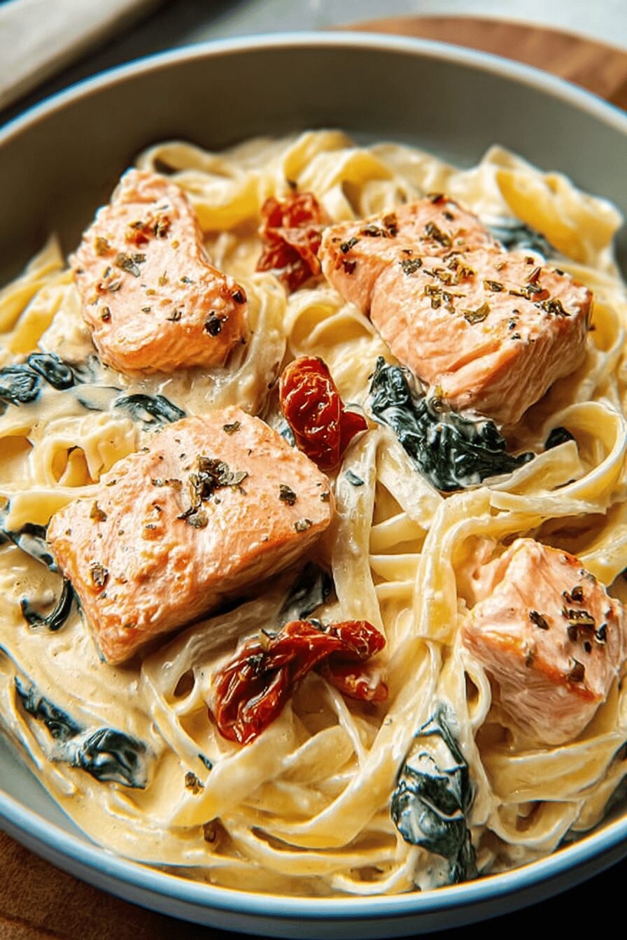 Creamy Tuscan Salmon Recipe With Spinach And Sun-Dried Tomatoes 6 Creamy Tuscan Salmon Pasta