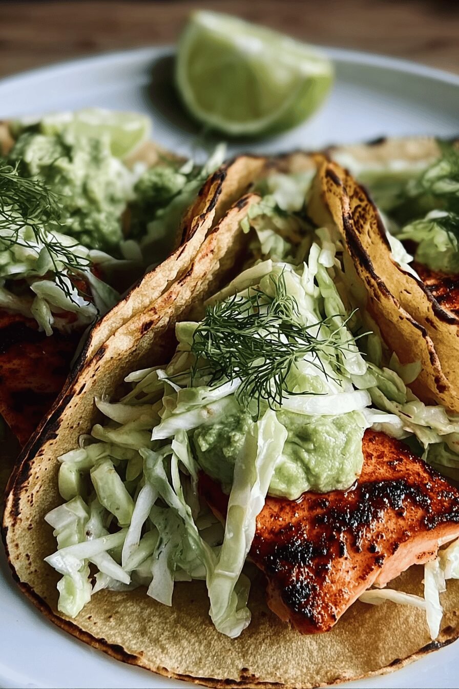 Crispy Salmon Tacos Slaw