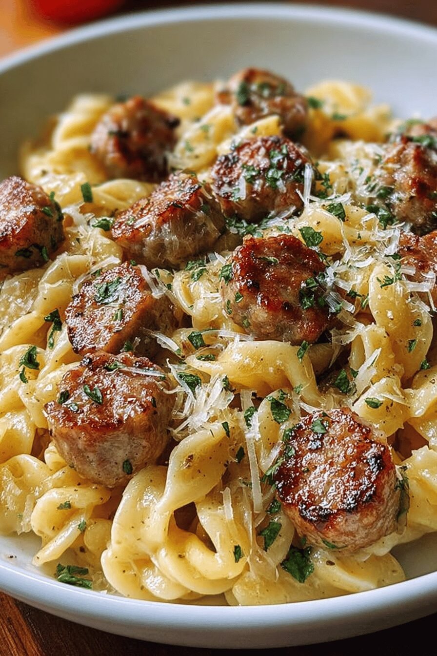 Garlic Butter Sausage Bites With Creamy Parmesan Pasta Recipe 6 Garlic Butter Sausage Parmesan Pasta