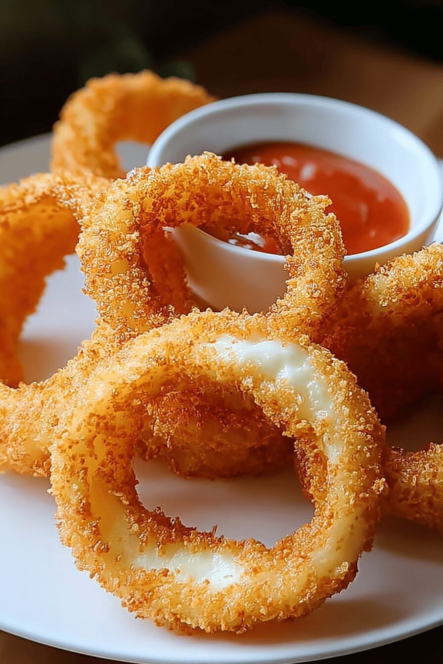 Mozzarella Onion Rings Recipe With Crispy Golden Coating 6 Mozzarella Stick Onion Rings