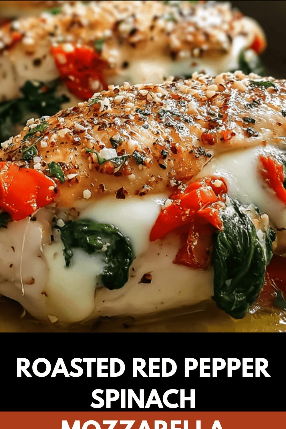 Roasted Red Pepper Spinach Mozzarella Stuffed Chicken