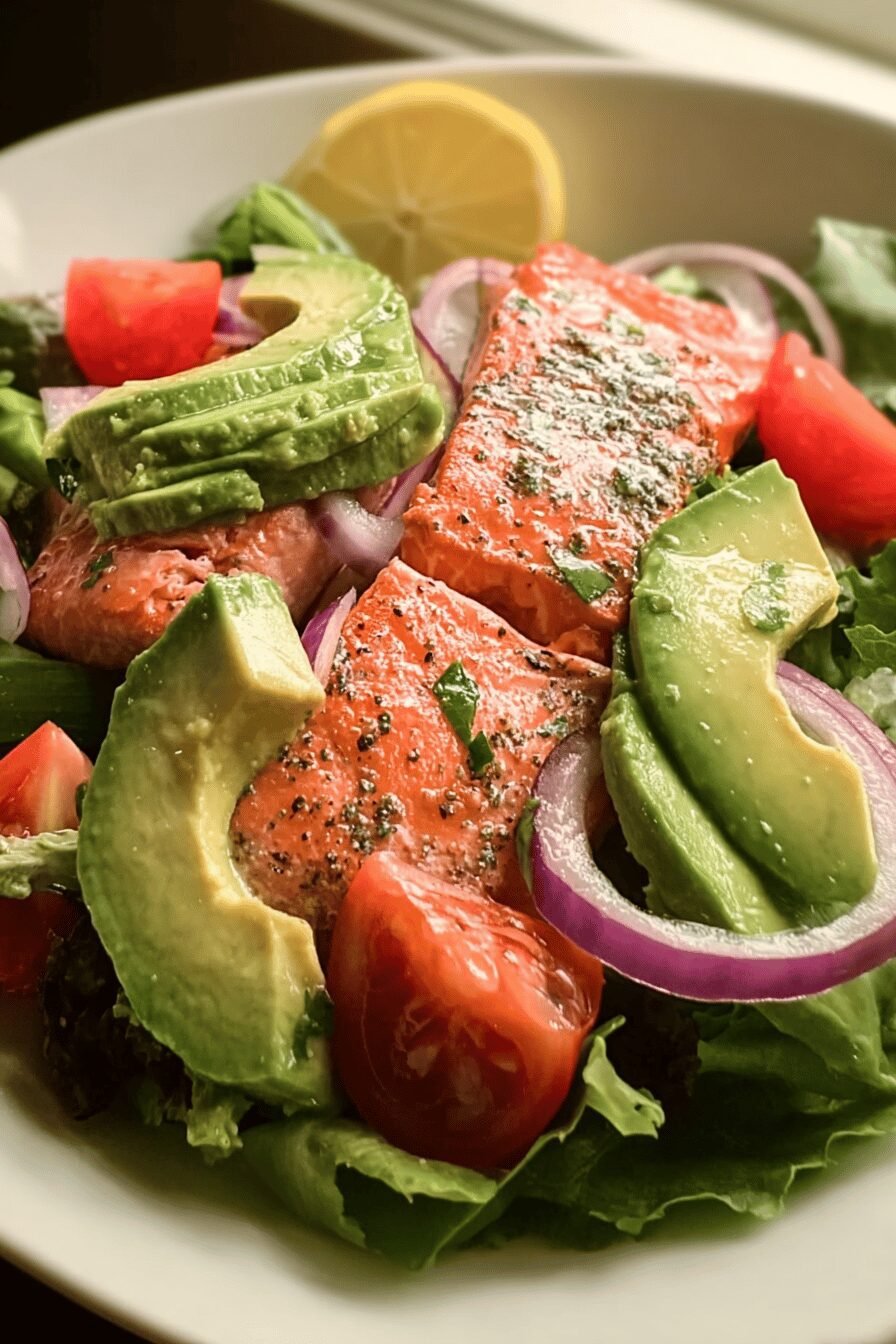 Salmon Avocado Mixed Greens
