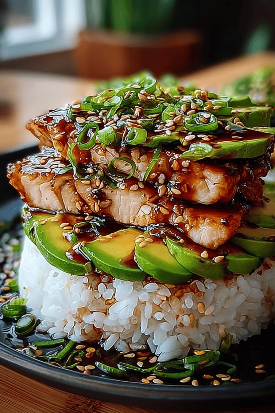 Teriyaki Chicken Avocado Stack