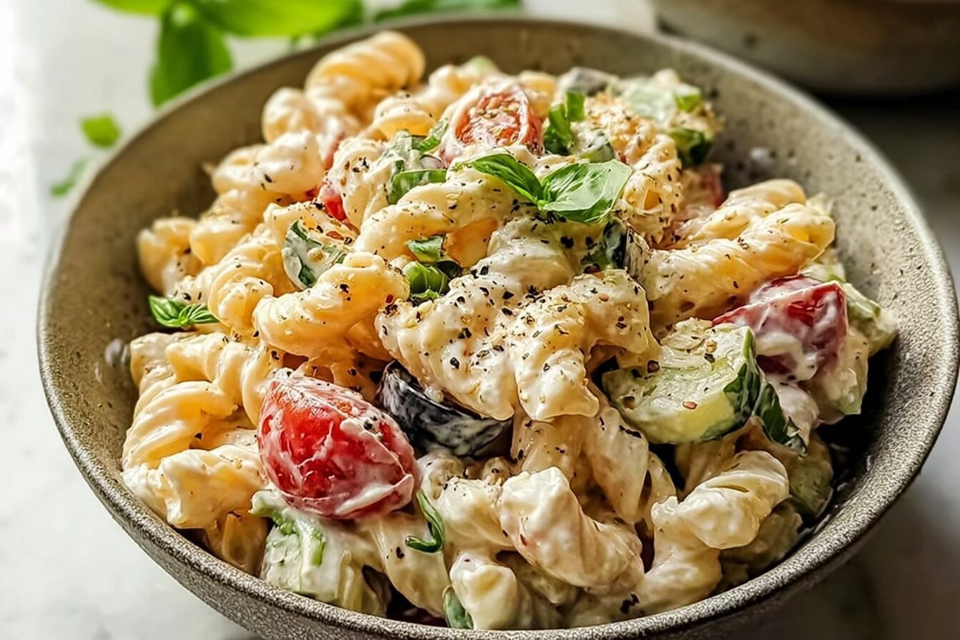 Creamy Italian Pasta Salad Recipe With Fresh Herbs And Vegetables 7 Creamy Italian Pasta Salad