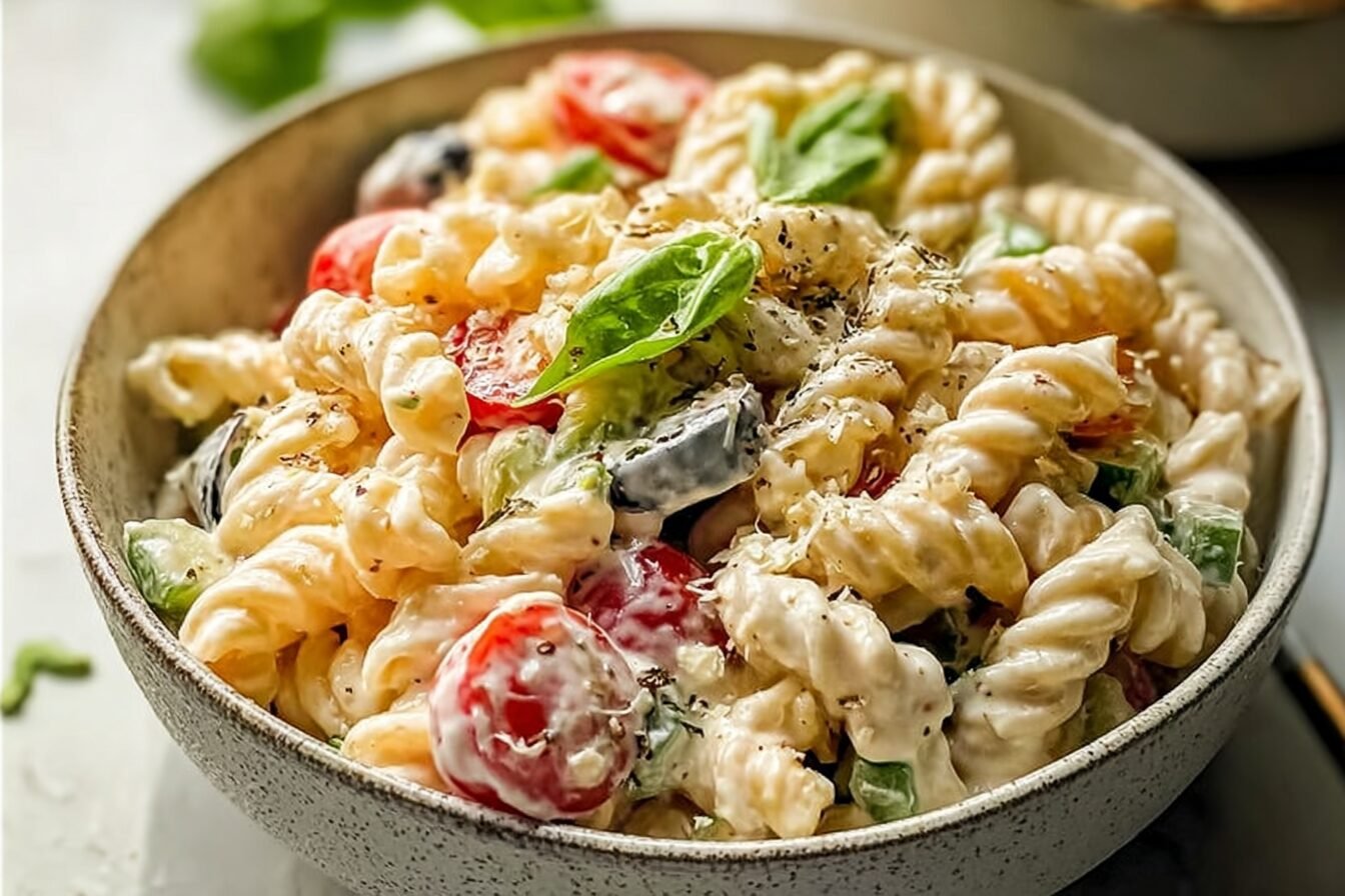 Creamy Italian Pasta Salad Recipe With Fresh Herbs And Vegetables 6 Creamy Italian Pasta Salad