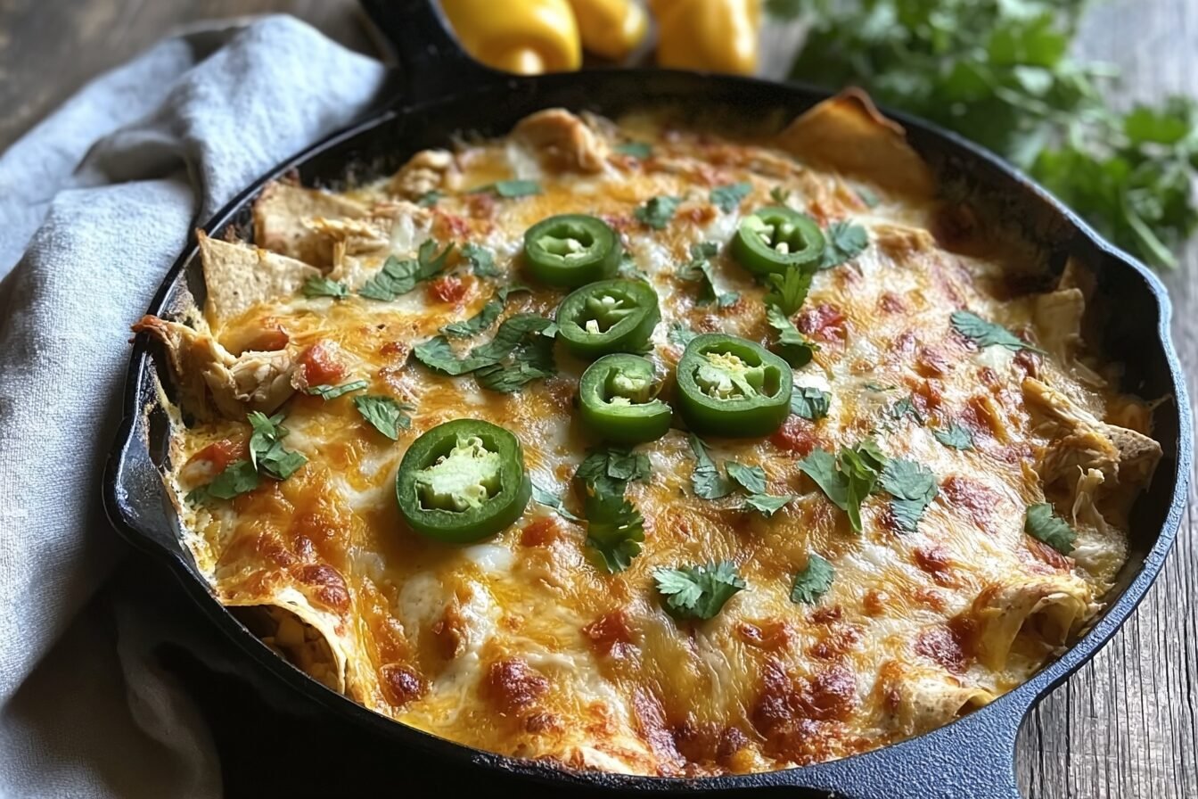 Green Chile Chicken Skillet Enchiladas
