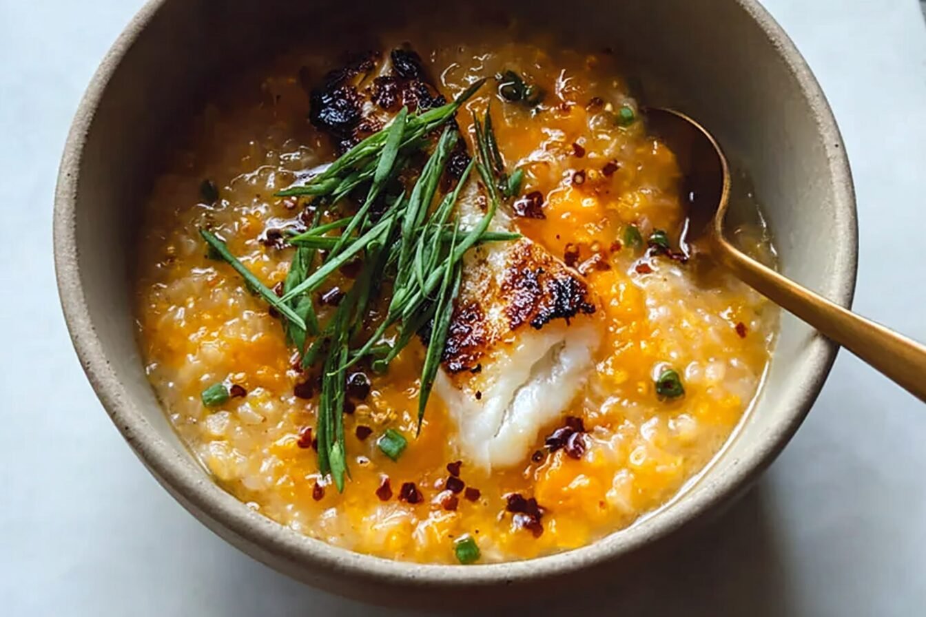 Honeynut Squash Congee With Tender Poached Fish Recipe 7 Honeynut Squash Congee