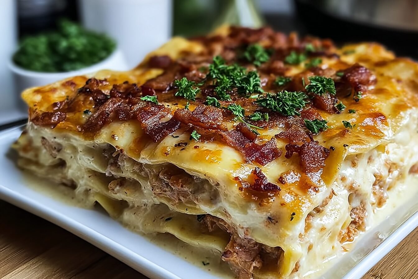 Parmesan Garlic Bacon Cheeseburger Lasagna Recipe With Mozzarella And Marinara Sauce 6 Parmesan Garlic Bacon Lasagna