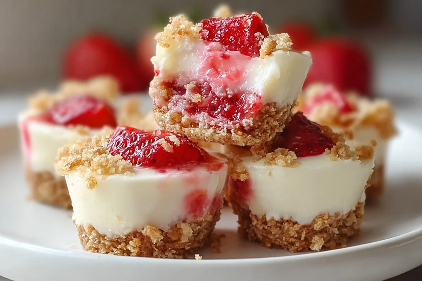 Strawberry Crunch Cheesecakes With A Crispy, Creamy Delight 6 Strawberry Crunch Cheesecake Bites