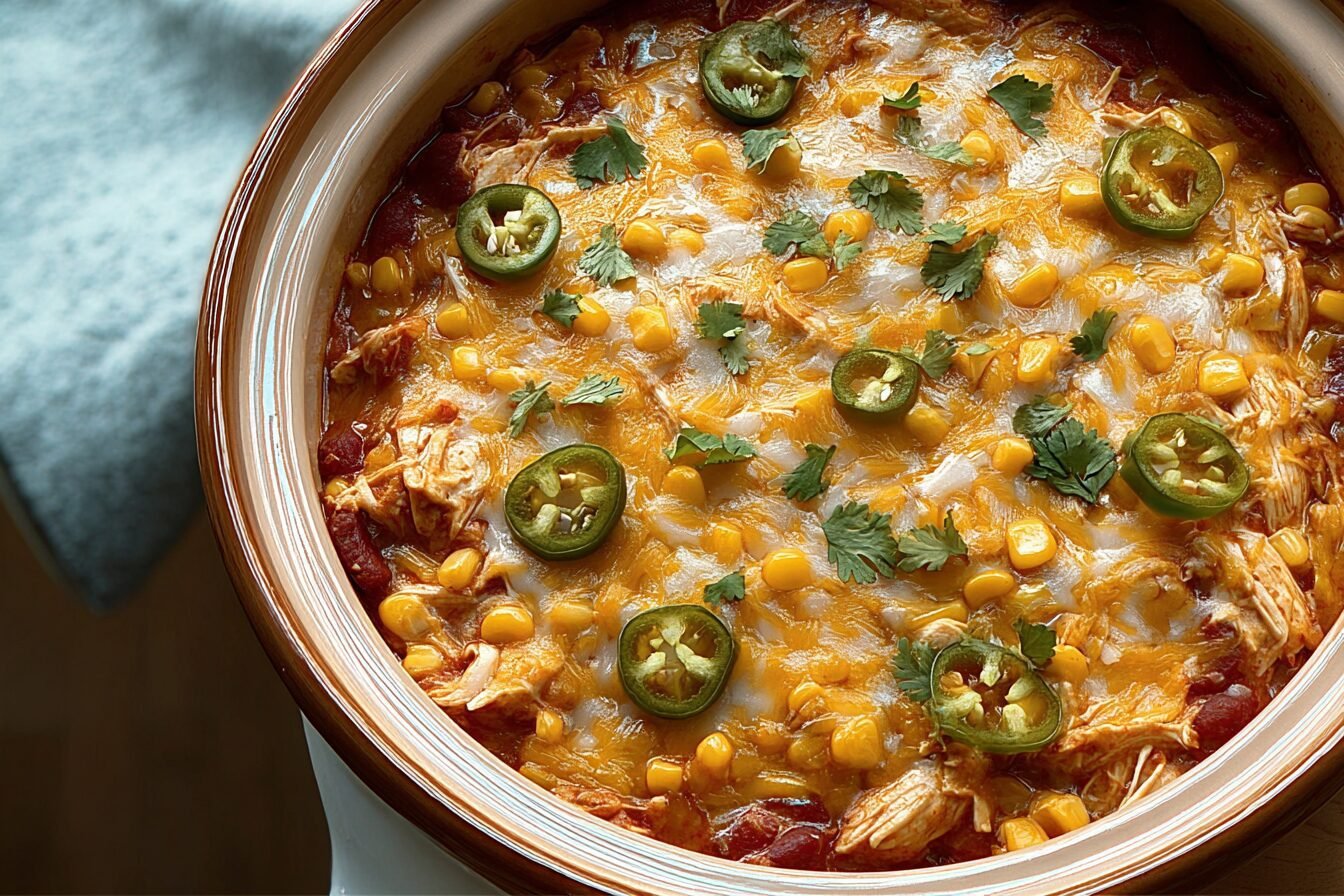 Crockpot Chicken Enchilada Casserole