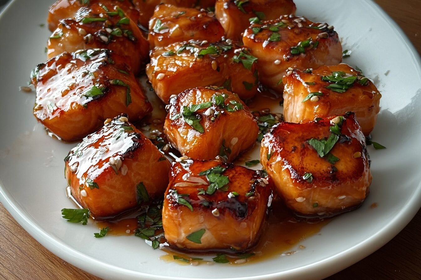 Honey Garlic Butter Glazed Salmon Bites 6 Honey Butter Garlic Glazed Salmon Bites