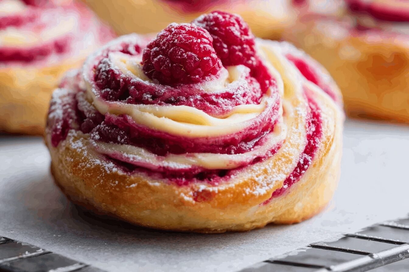 Lagkagesnegle Raspberry Swirls Vanilla Pastry Cream