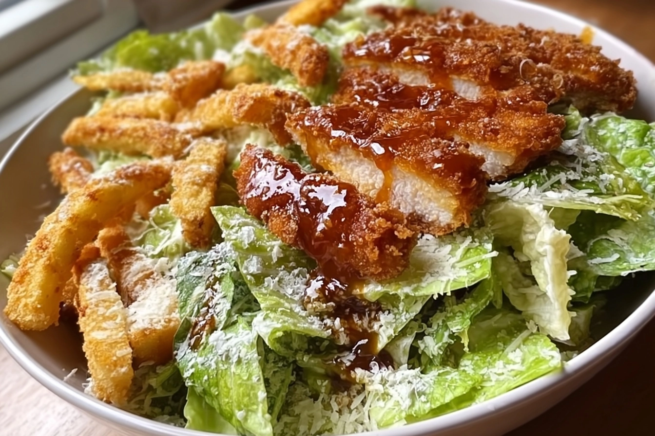Hot Honey Chicken Caesar Salad Recipe 6 Hot Honey Crispy Chicken Caesar Salad Fries