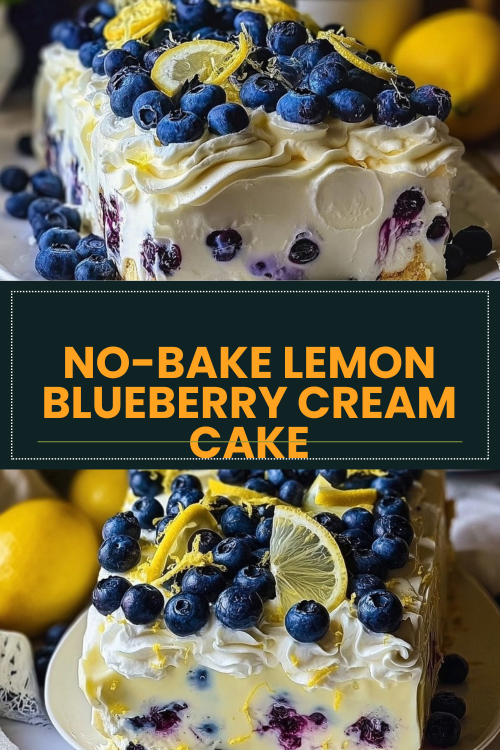 No-Bake Lemon Blueberry Cream Cake