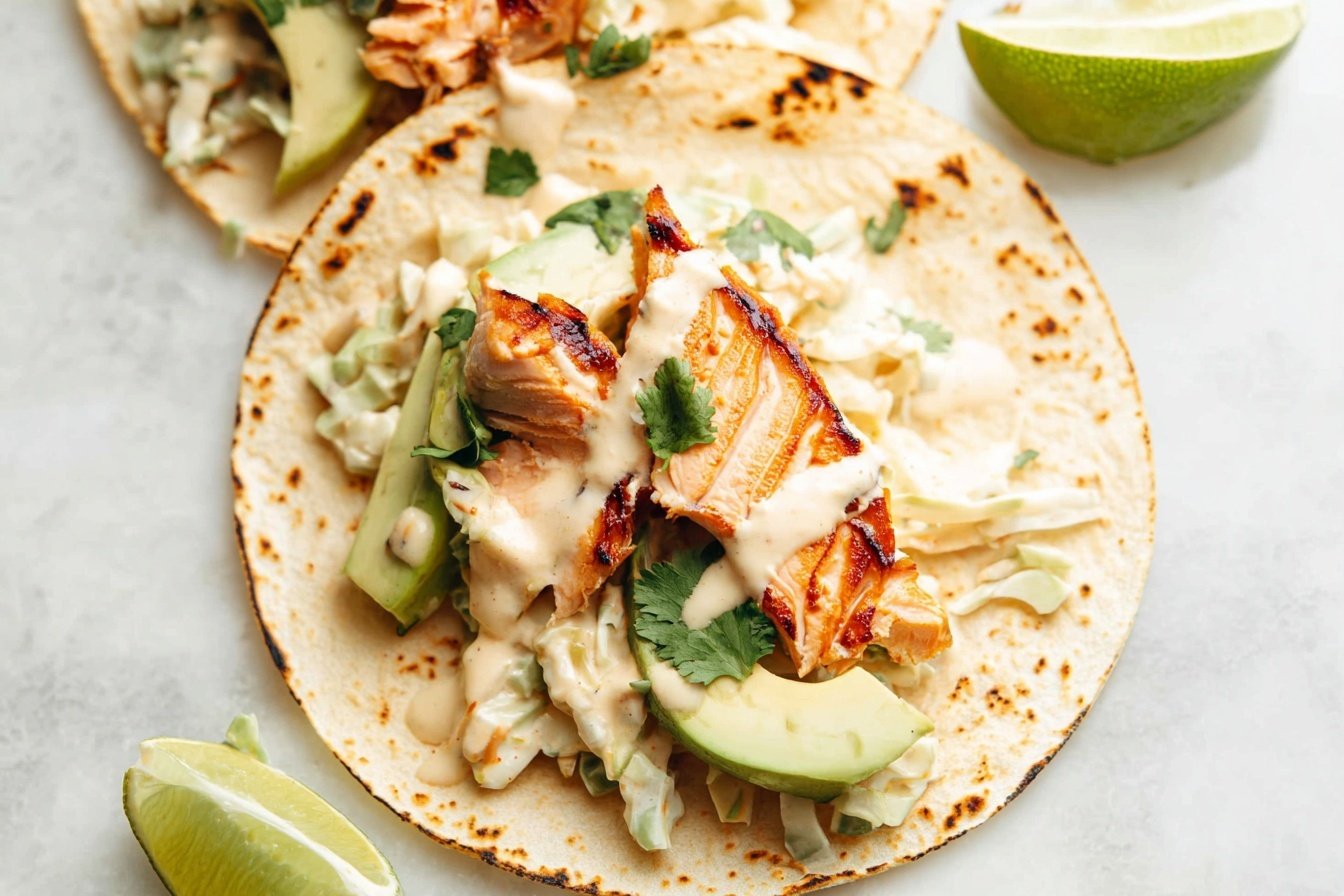 Salmon Tacos With Slaw And Creamy Lime Kick
