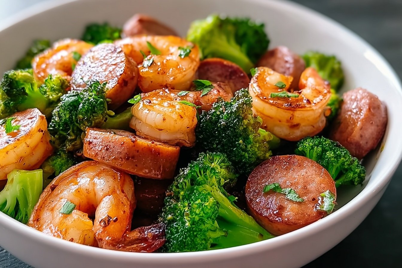 Savory Honey Garlic Shrimp And Sausage With Broccoli