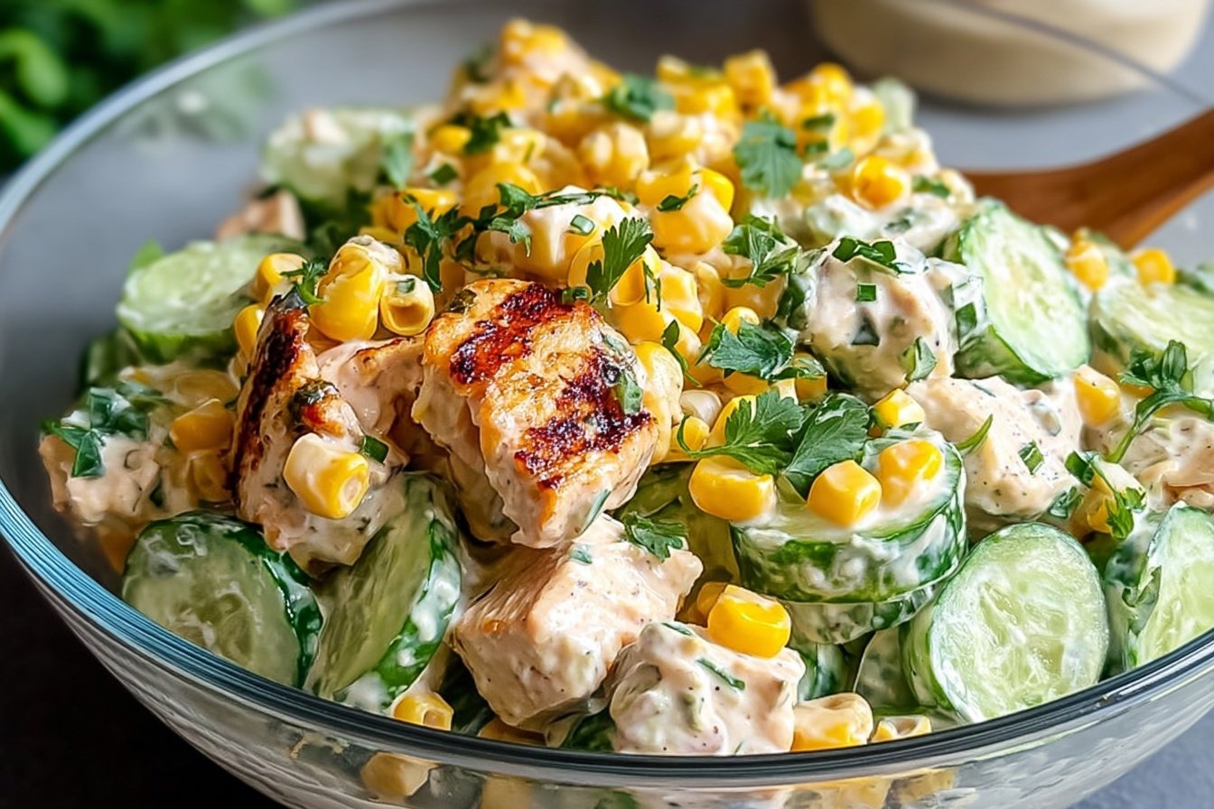 Street Corn Creamy Cucumber Chicken Salad